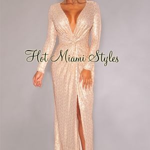 Hot Miami styles champagne sequin gown